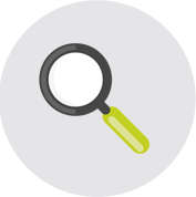 Green and gray magnifying glass icon