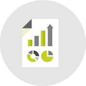 Green, gray and white icon of pie charts and bar graph