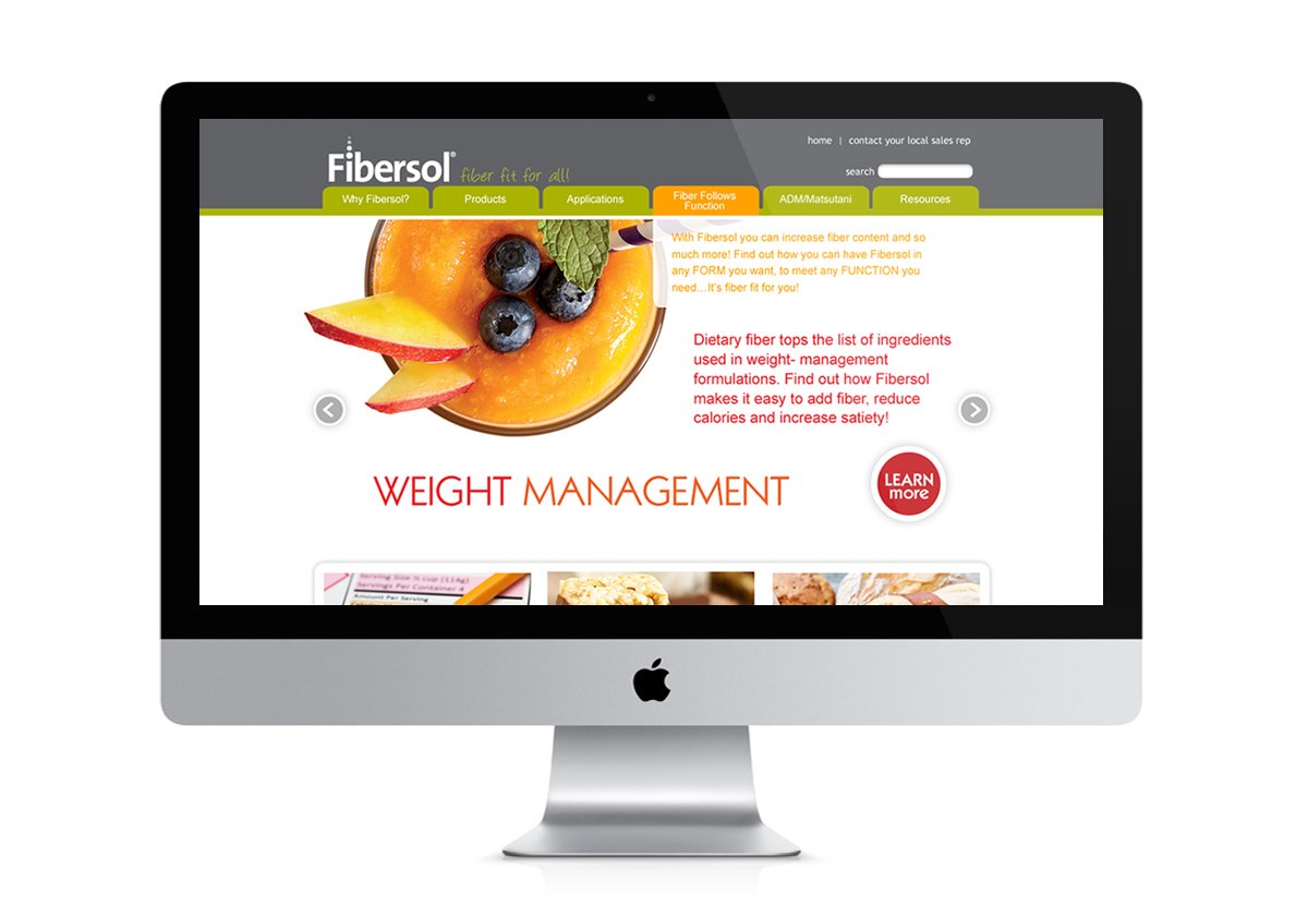 Fibersol® website on a Mac desktop computer