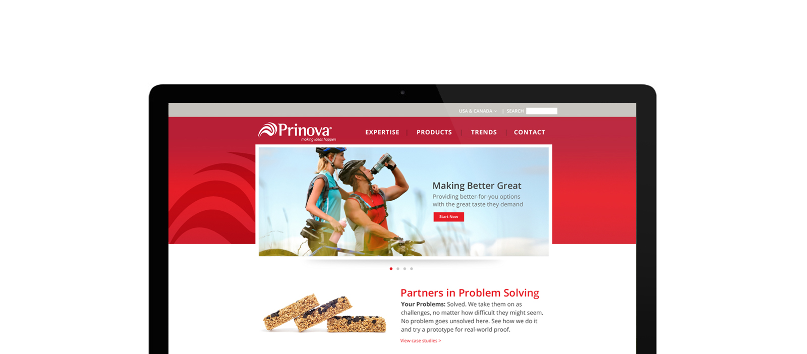 screenshot of Prinova website
