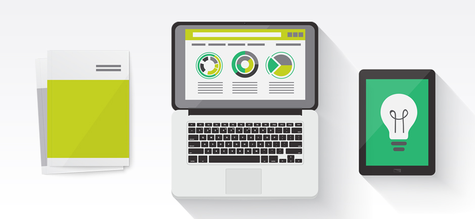 laptop, tablet and handouts graphic