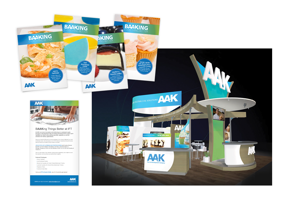 AAK booth cards AAK booth with tradeshow collateral