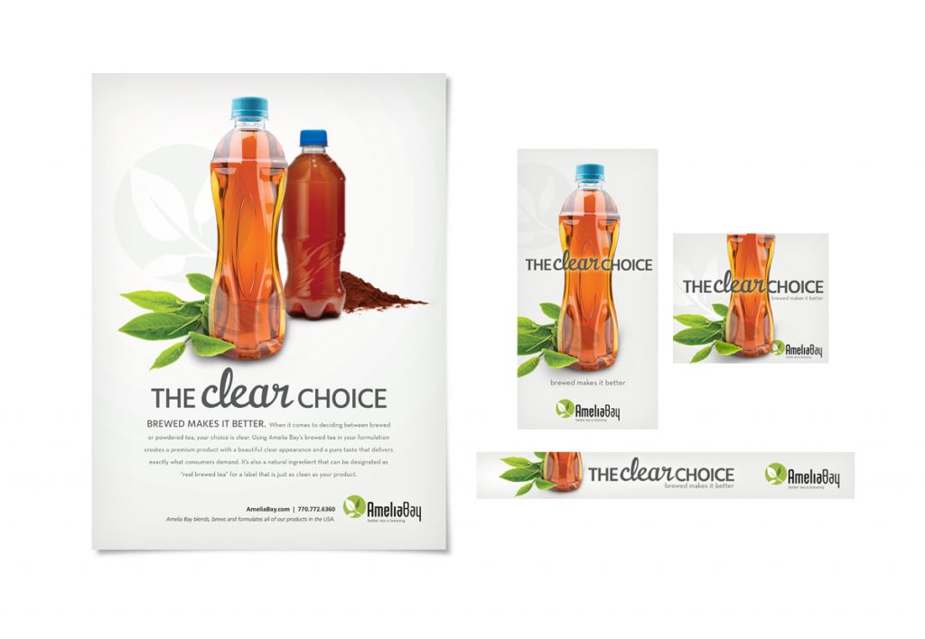 Amelia Bay print and online ads of tea bottles