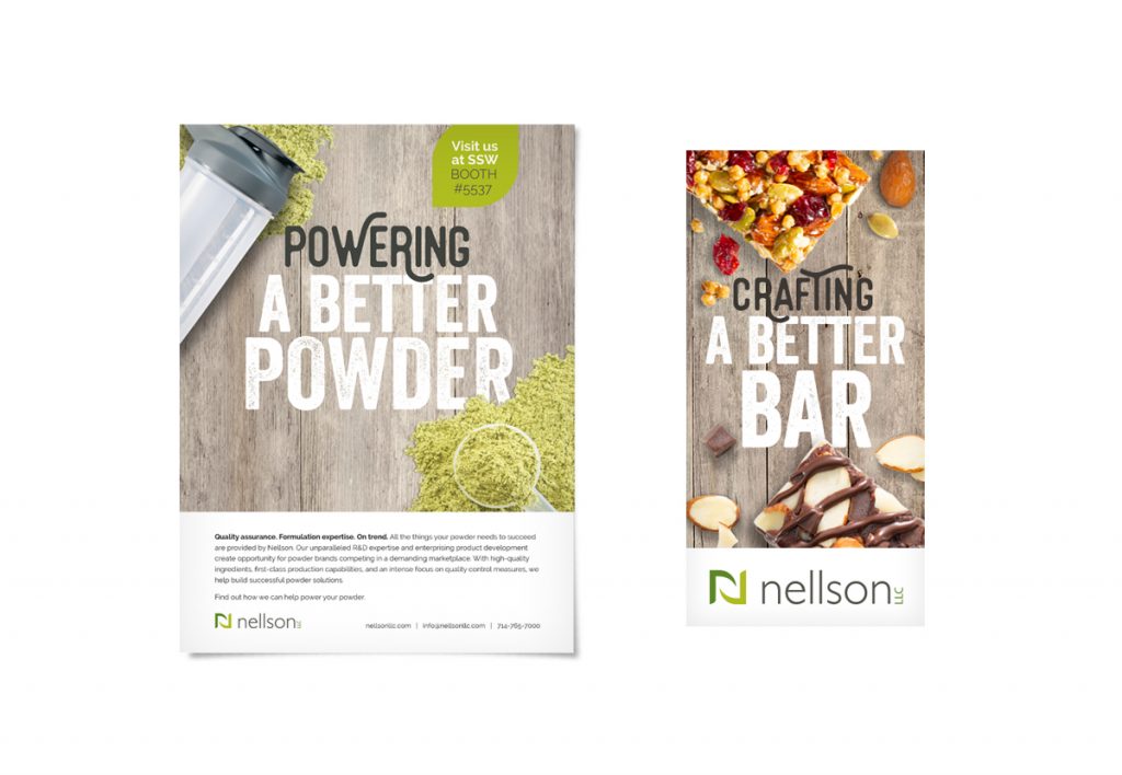 Nellson print and online ad about powders and bars