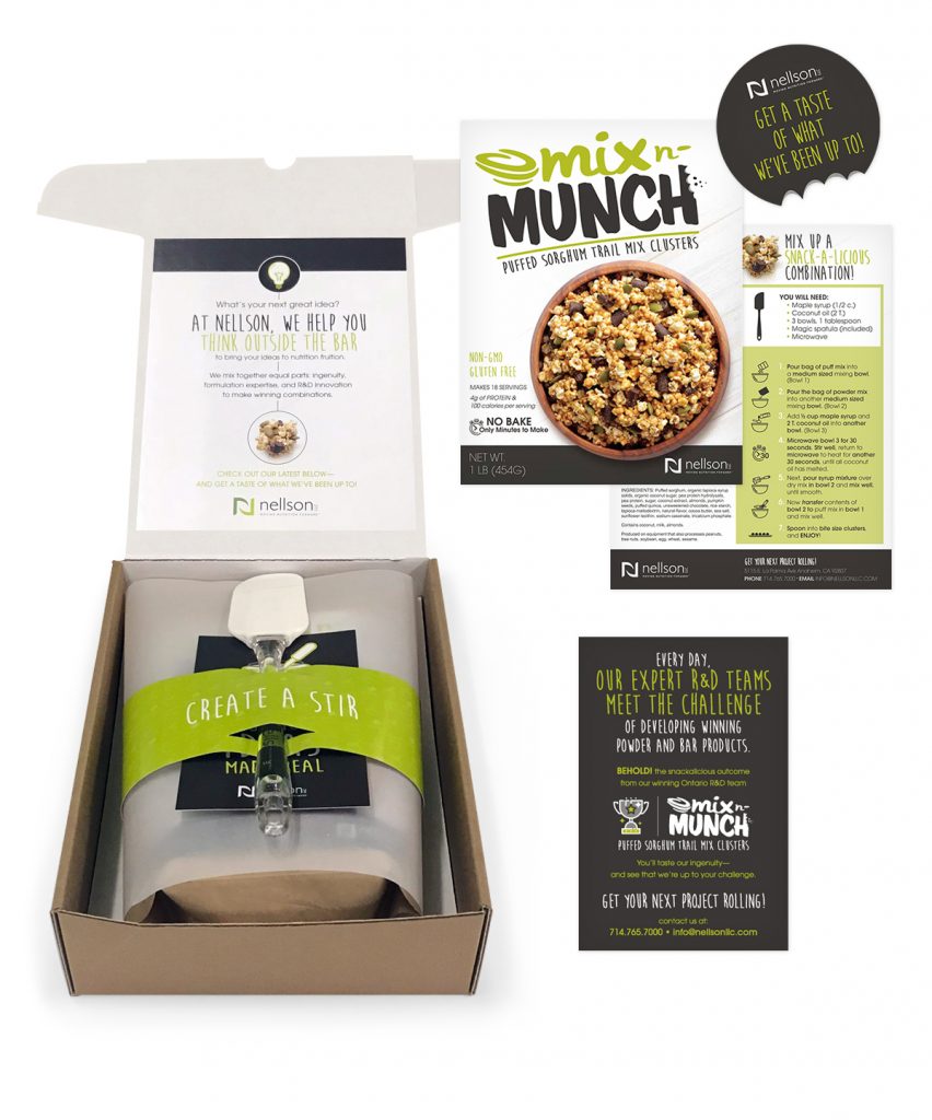 Nellson direct mail recipe card and clusters in a package