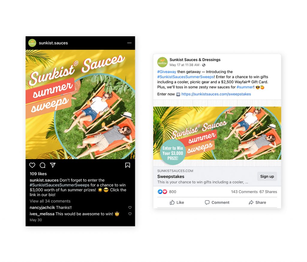 Sunkist sweepstakes social posts