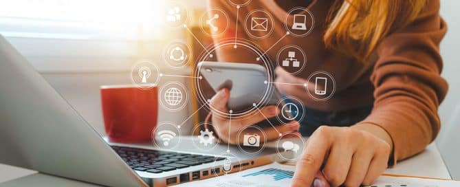 woman checking social media stats